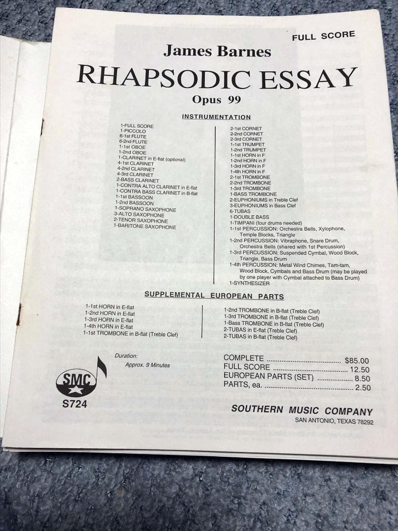 ●吹奏楽楽譜 James Barnes / Rhapsodic Essay