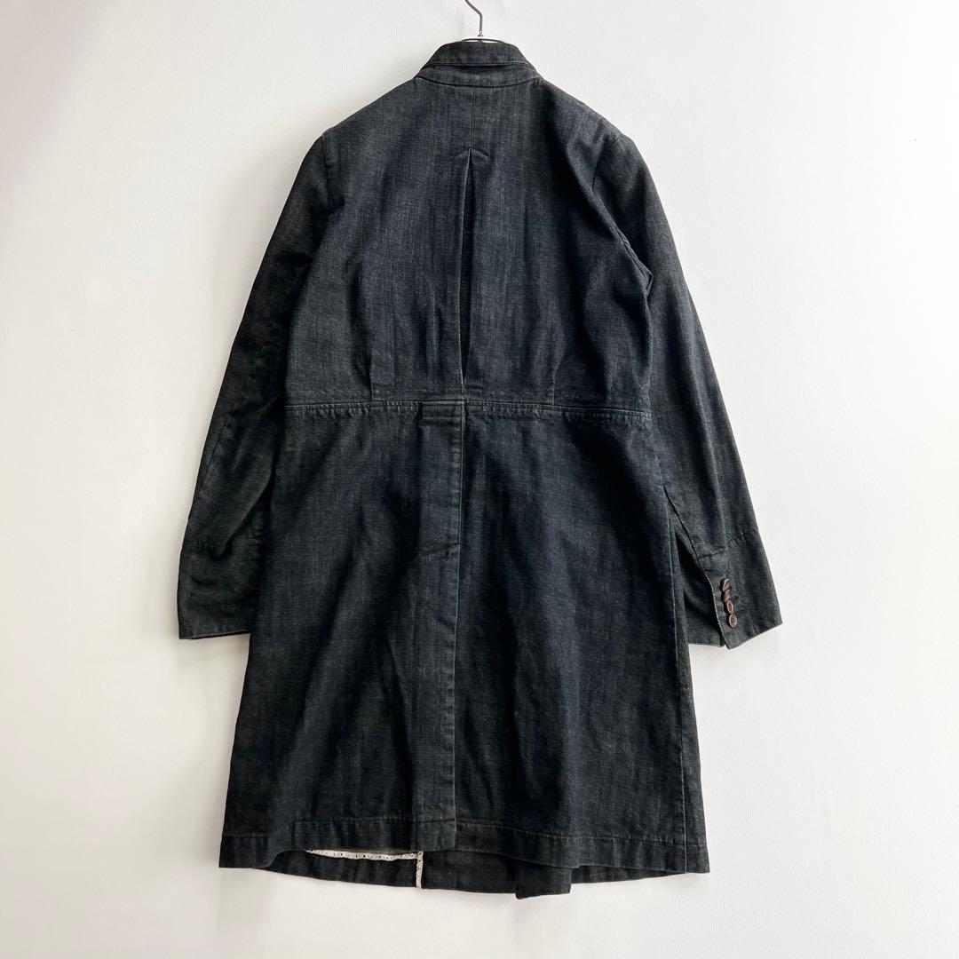 3307【極美品】45R デニムロングコート コットン　日本製　インディゴ　S