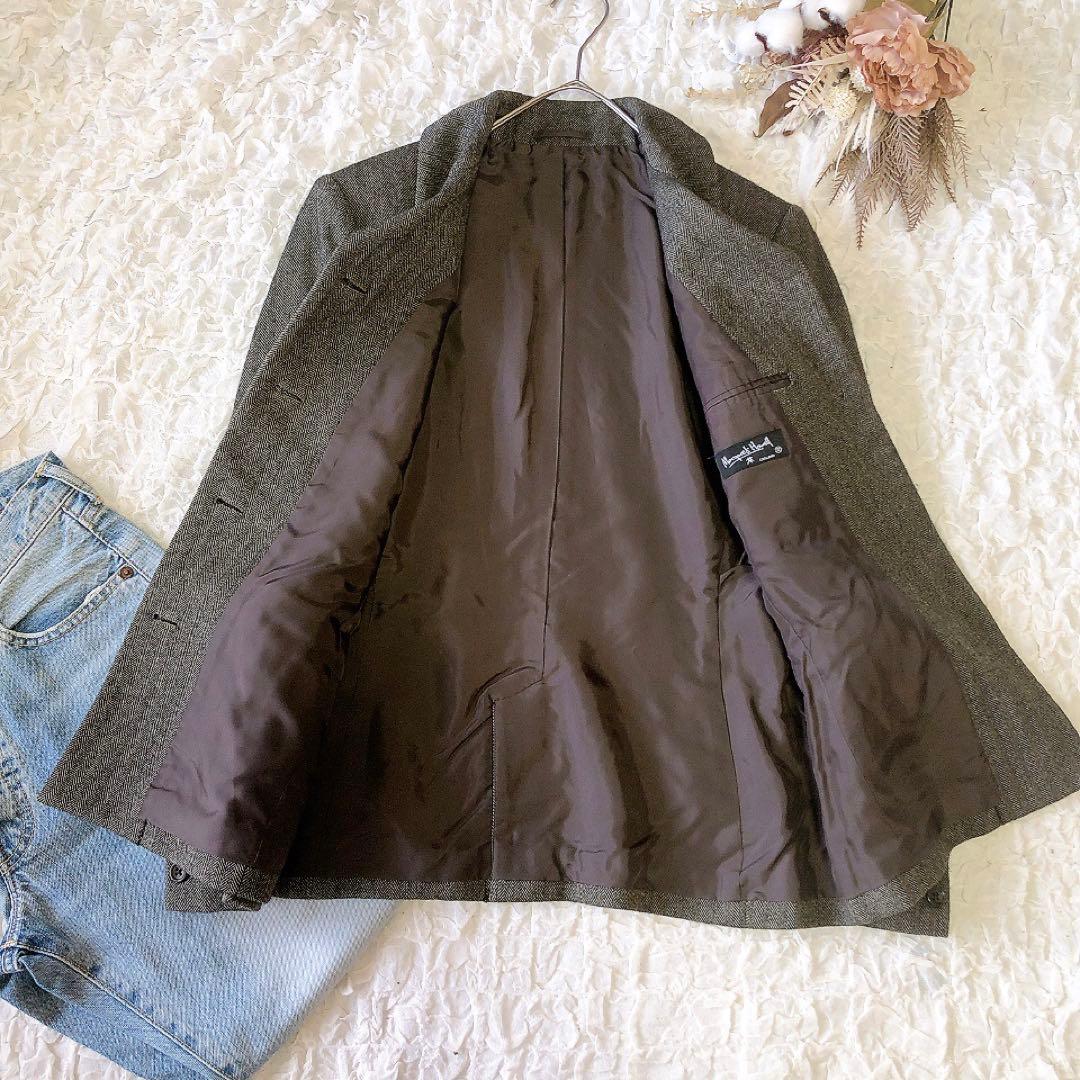 【美品】マーガレットハウエル ヘリンボーンジャケット ウール ブラウン L
