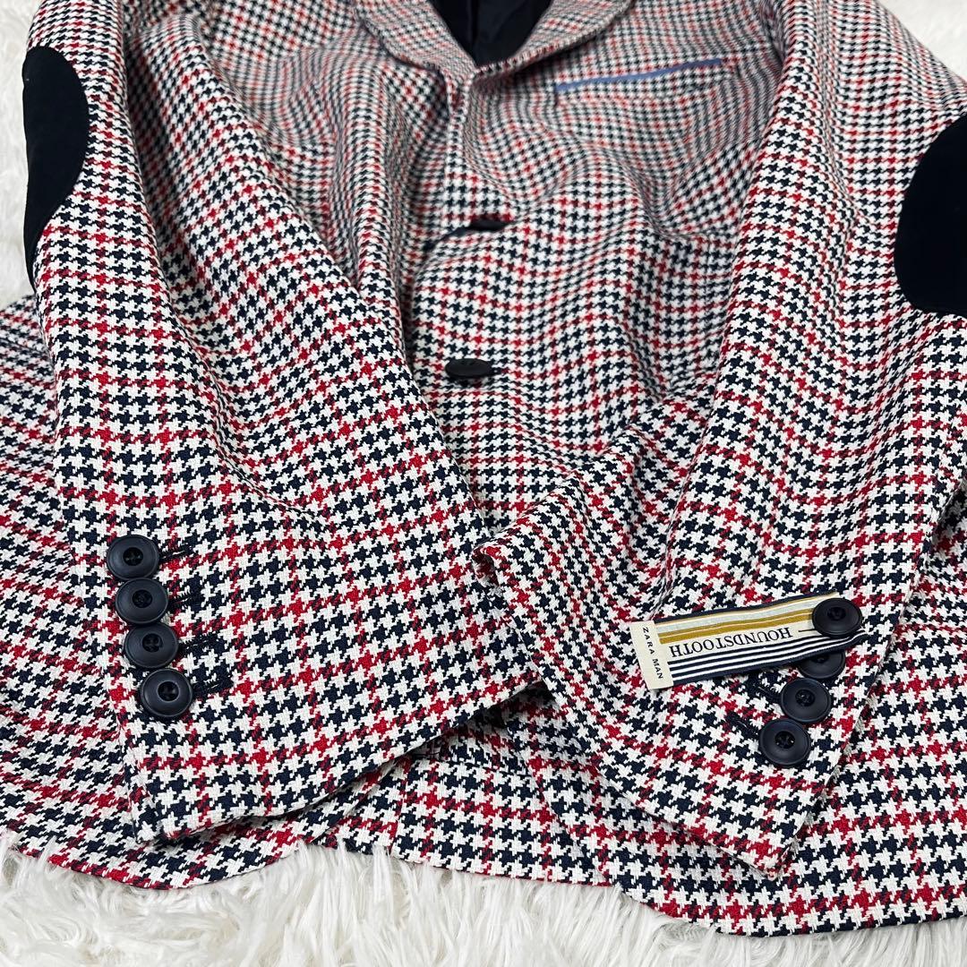 希少XL〜XXL ZARA 千鳥格子 エルボーパッチ テーラードジャケット 54