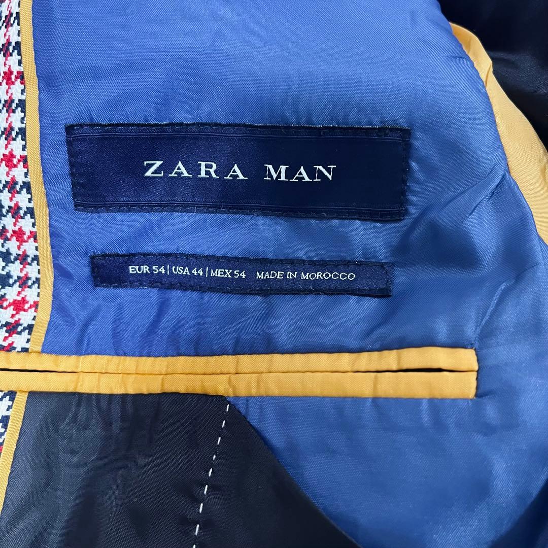 希少XL〜XXL ZARA 千鳥格子 エルボーパッチ テーラードジャケット 54