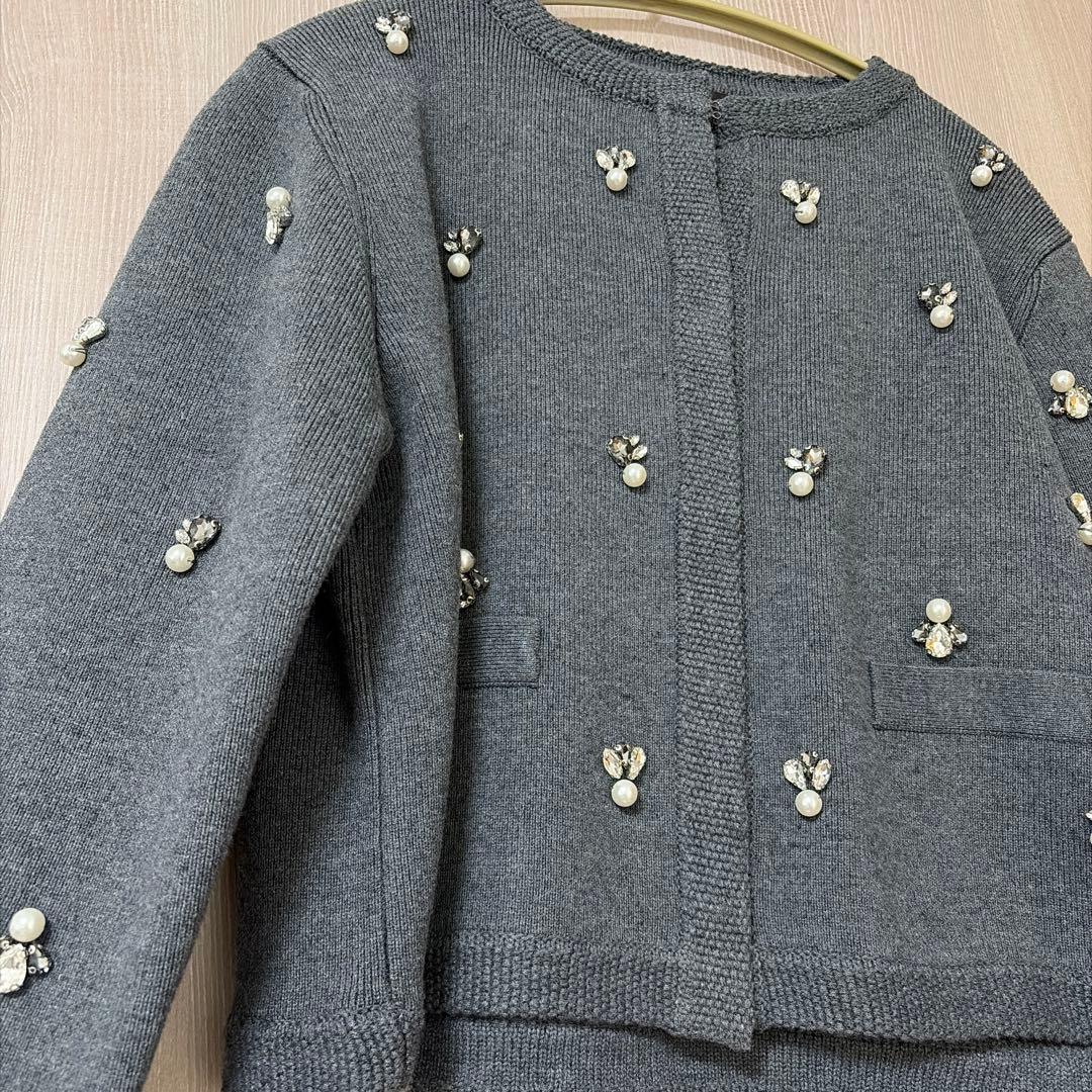 anuans ビジューニットジャケット GRY フリー