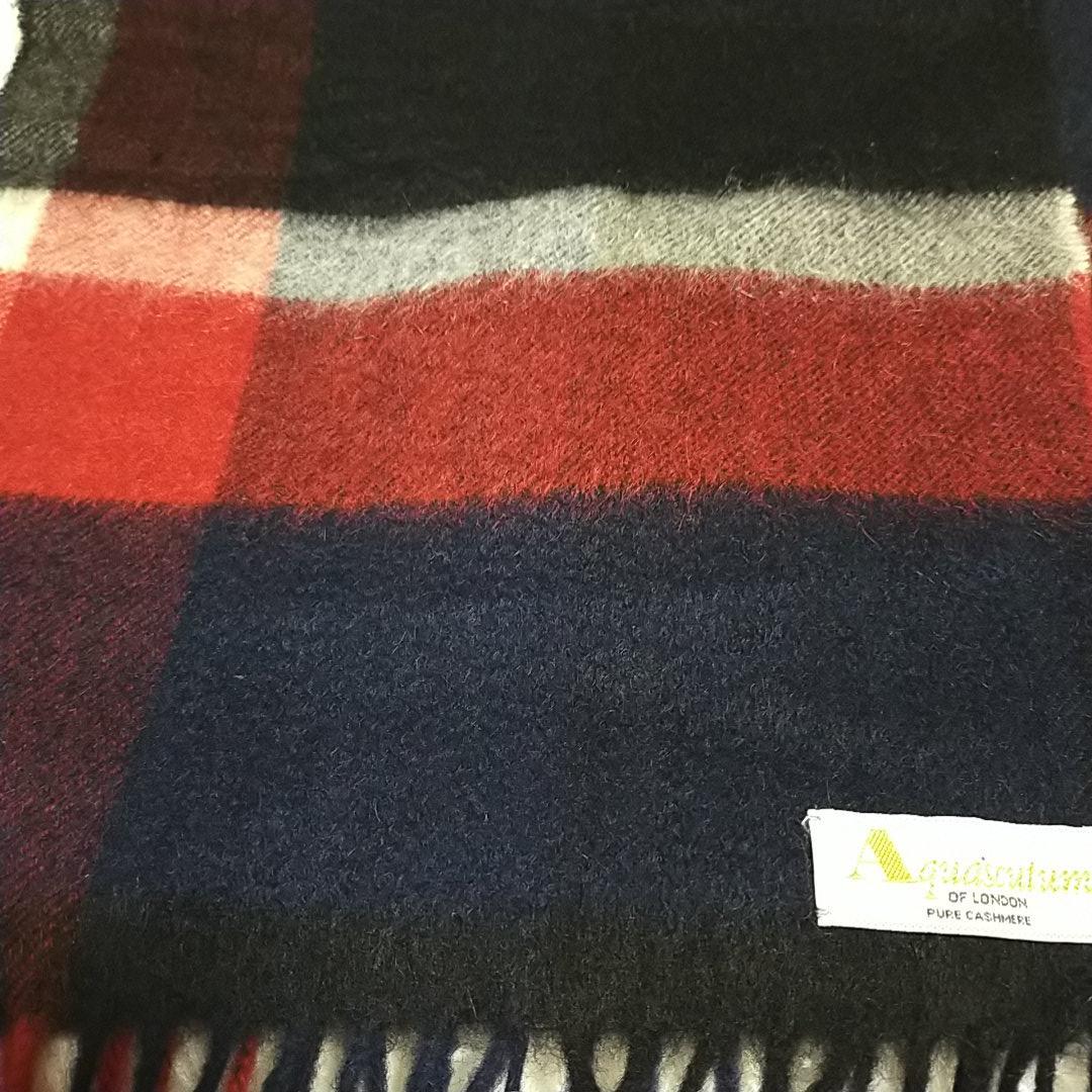 美品　アクアスキュータム　aquascutum　マフラー　カシミヤ　赤　紺