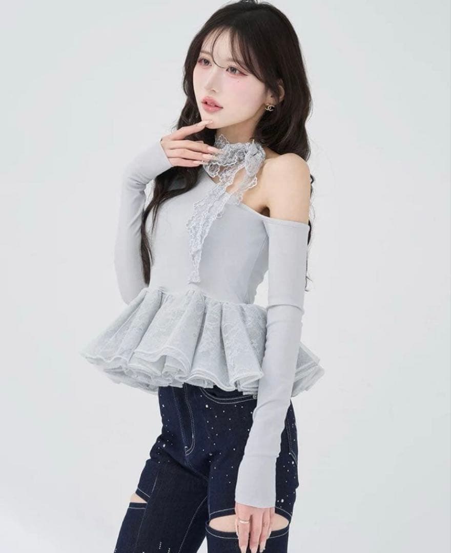 る*は様 ダーリッチ ドロップビジューフレアデニムパンツ インディゴ M