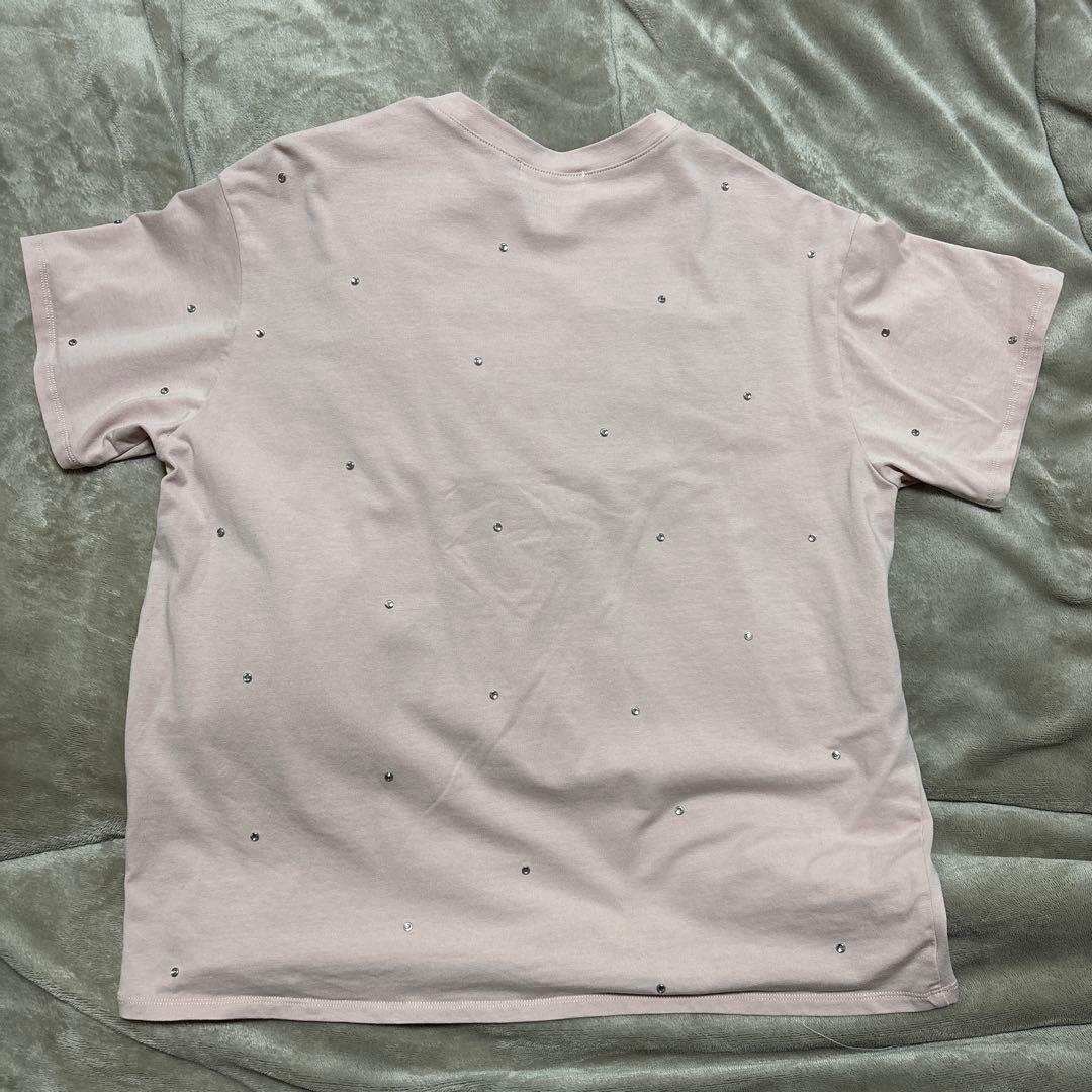 ダーリッチ　キルティングアップリケビジュー付きピンクTシャツ