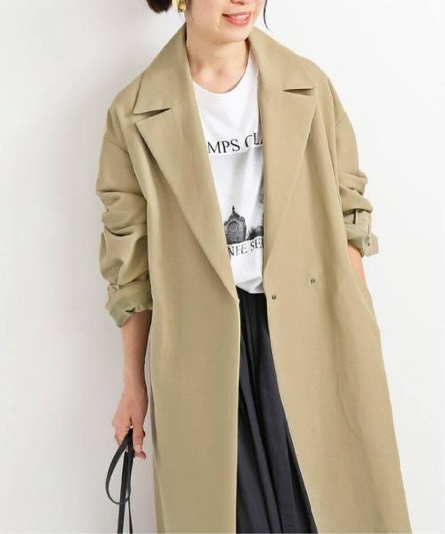 美品　IENA イエナ　コットンWクロスオーバーチェスターコート　ベージュ　36