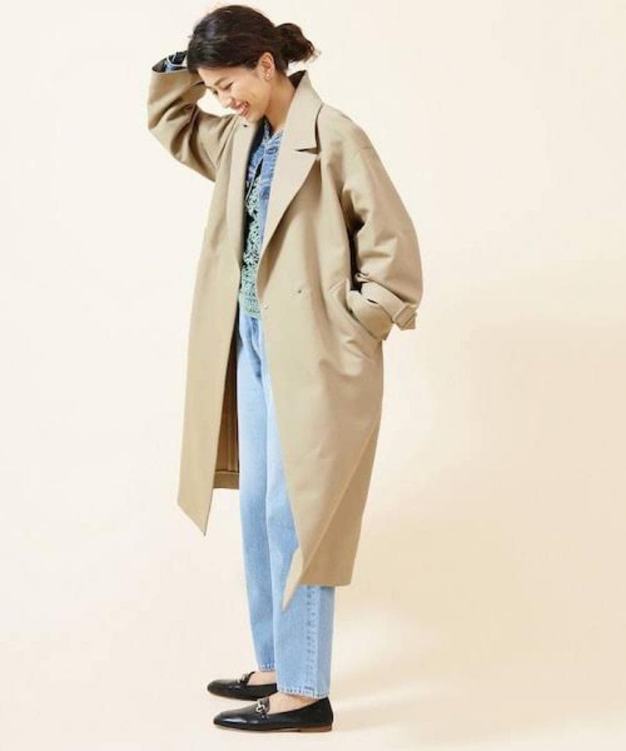 美品　IENA イエナ　コットンWクロスオーバーチェスターコート　ベージュ　36