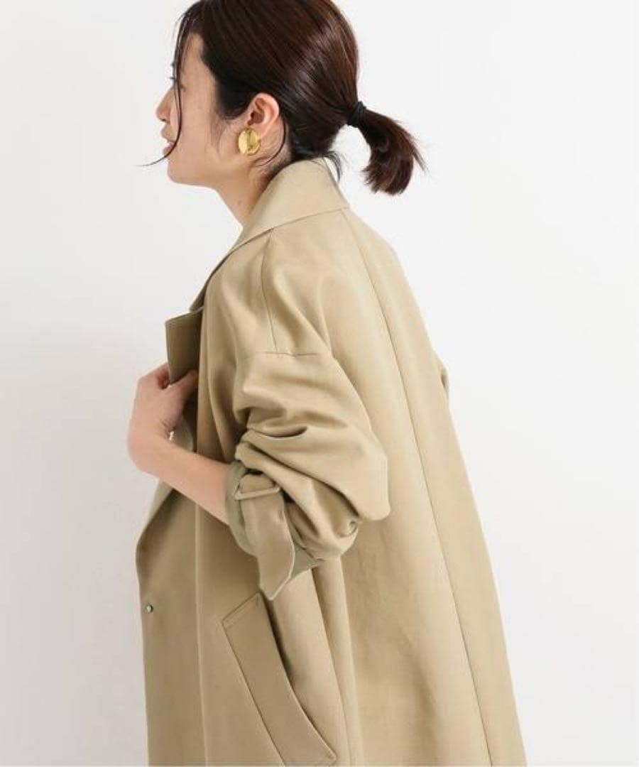 美品　IENA イエナ　コットンWクロスオーバーチェスターコート　ベージュ　36