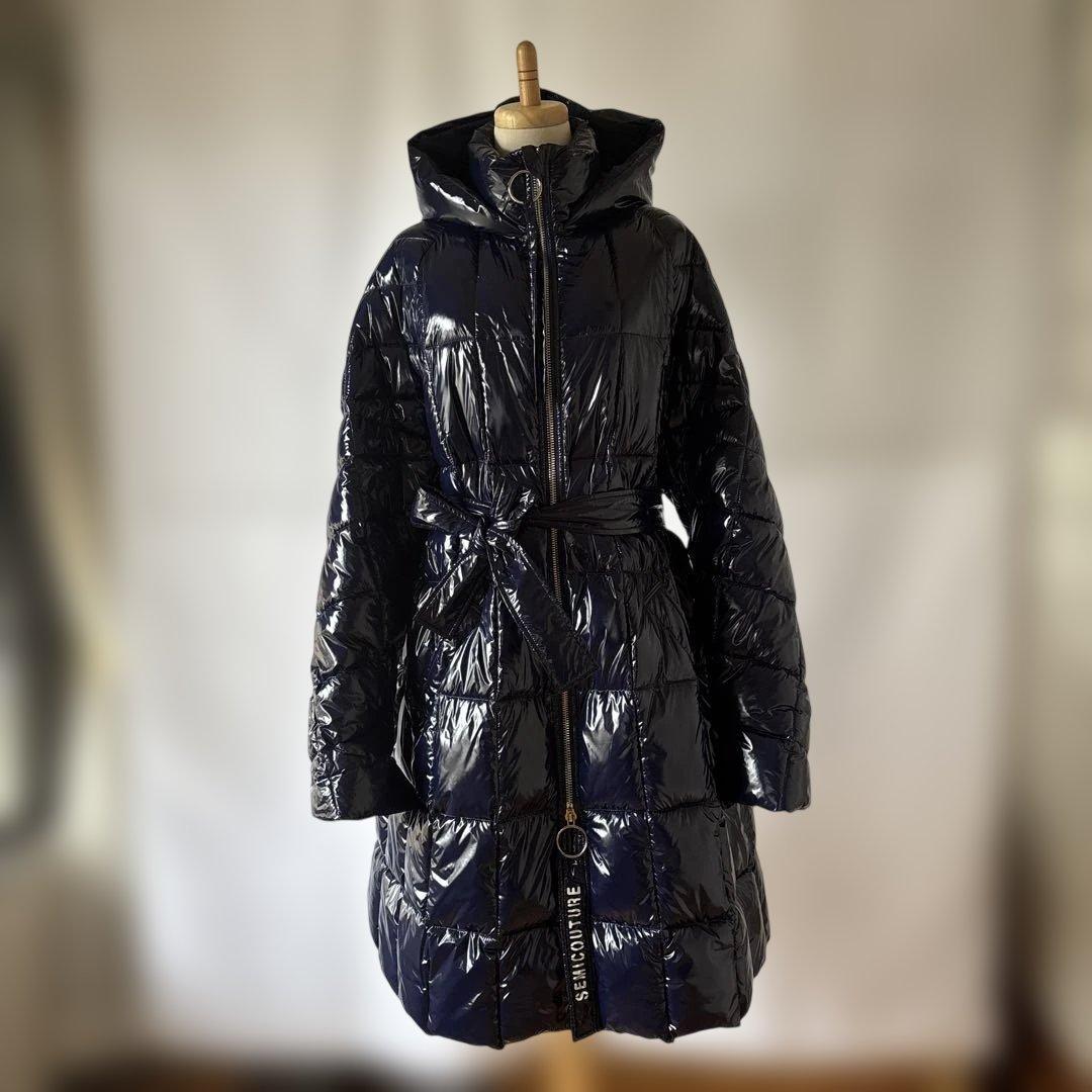 SEMI COUTURE 中綿 フード・ベルト付 ダブルジップ ロングコート