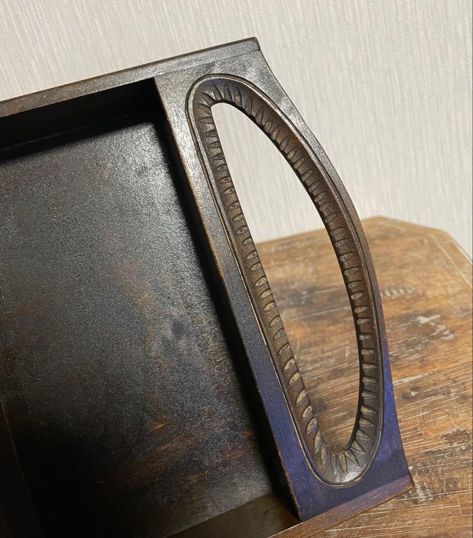 木彫り 彫刻 小物入れ トレー お盆 おぼん メイクボックス レトロ 木製