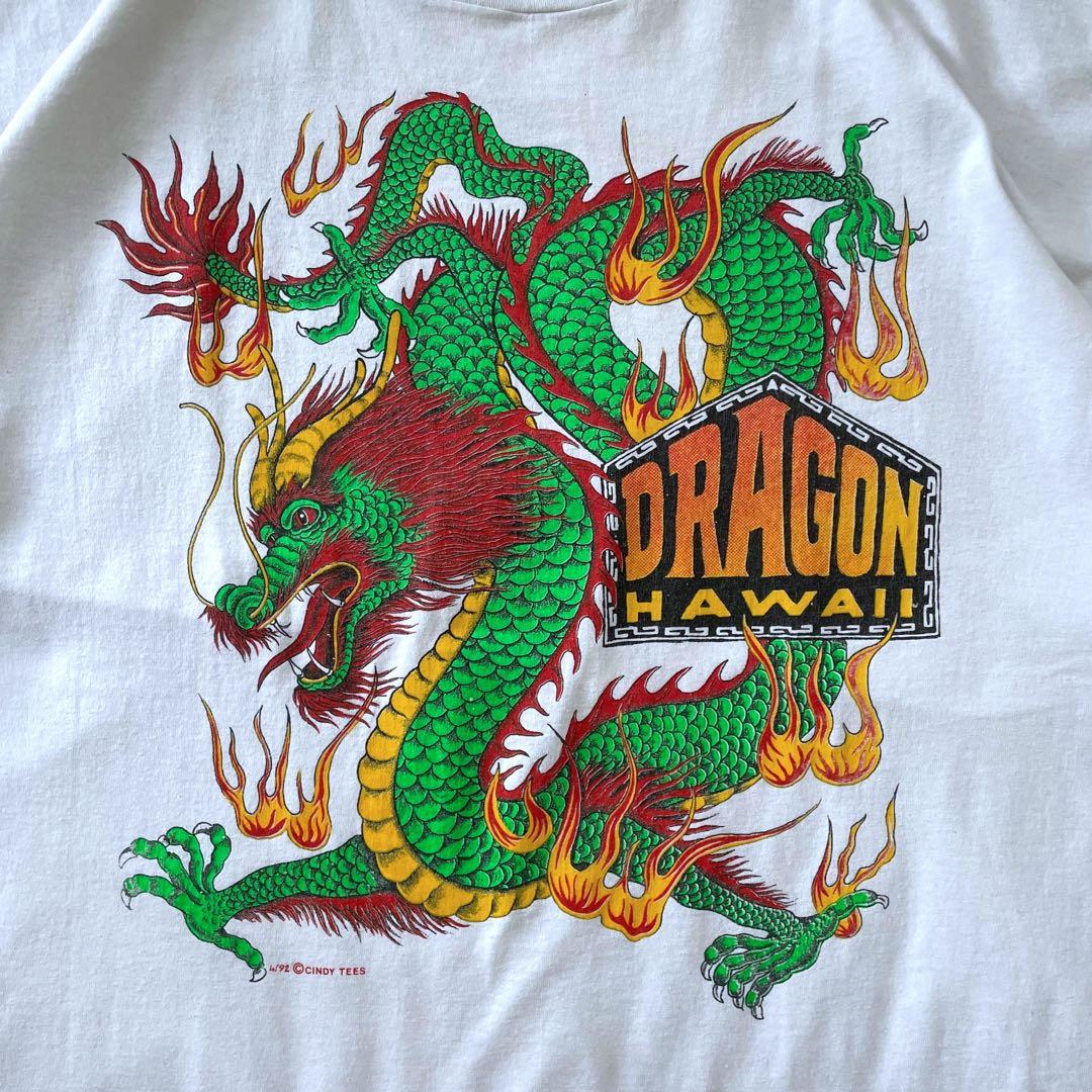 Hanes ヘインズ 90s USA製 ドラゴンプリントTシャツ シングルST