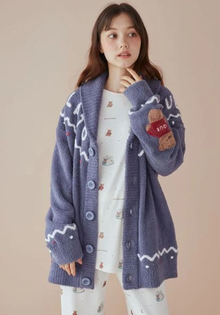 ノルディックショールカーディガン　ブルー　HOLIDAY　ホリデー　ベア