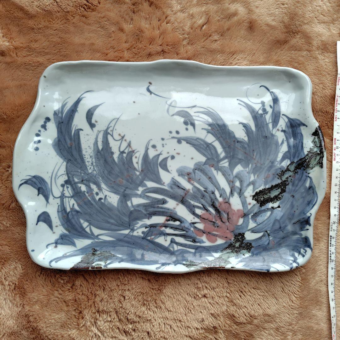 梅田純一氏　角大皿　波形陶器皿 約39×28cm