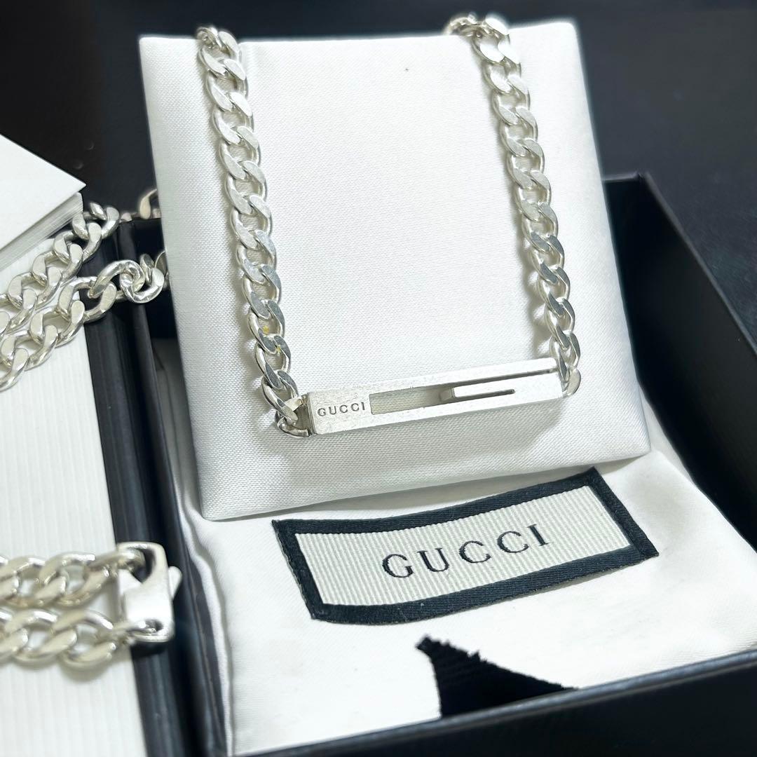 GUCCI グッチ　喜平　カットアウト　ネックレス　ペンダント　メンズ　シルバー