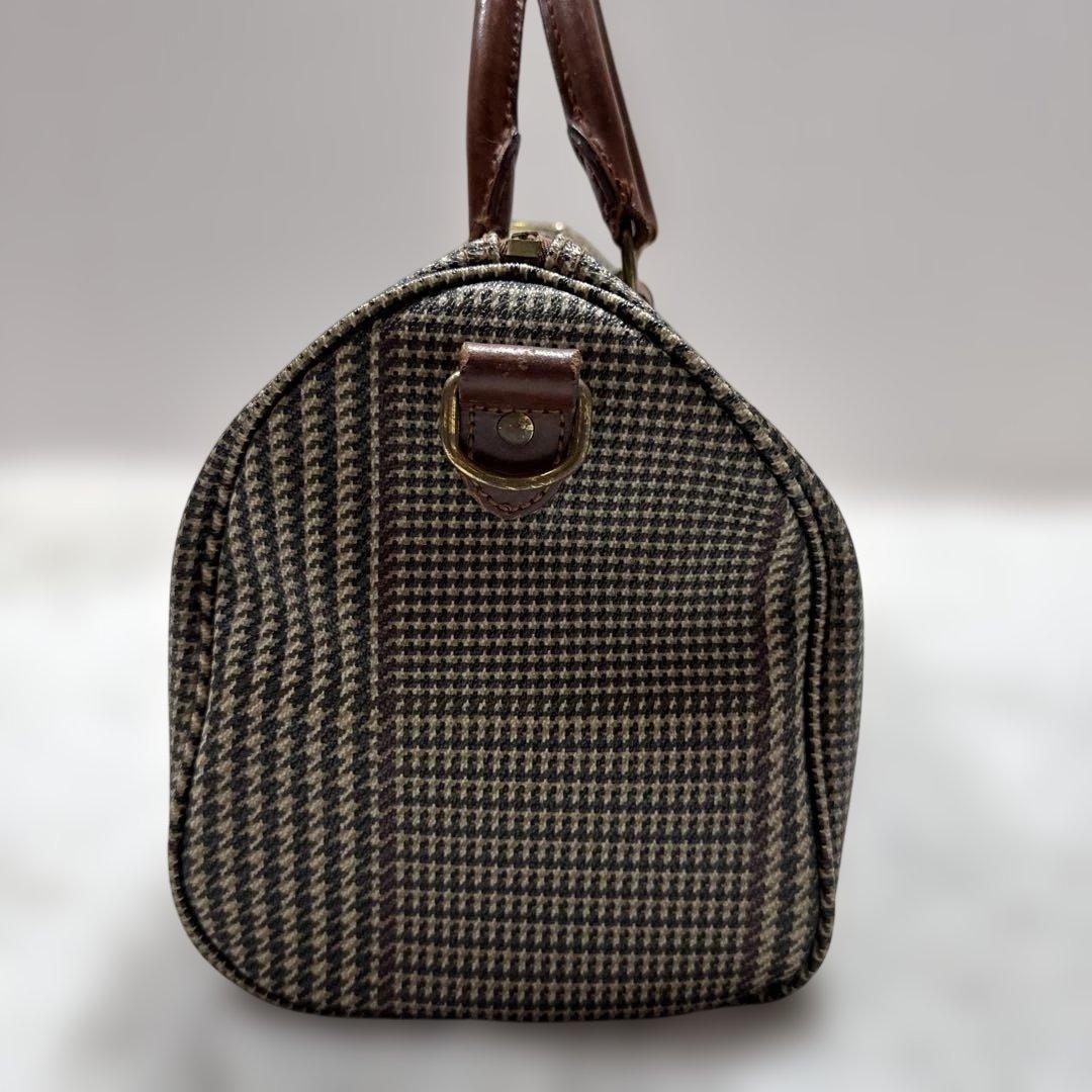 美品 ポロラルフローレン ハンドバッグ 千鳥孔子柄 PVCレザー 茶色系
