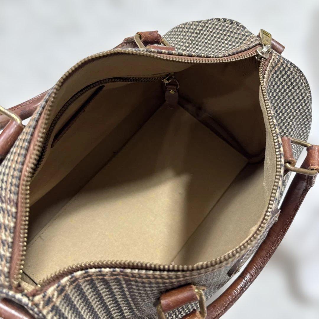 美品 ポロラルフローレン ハンドバッグ 千鳥孔子柄 PVCレザー 茶色系