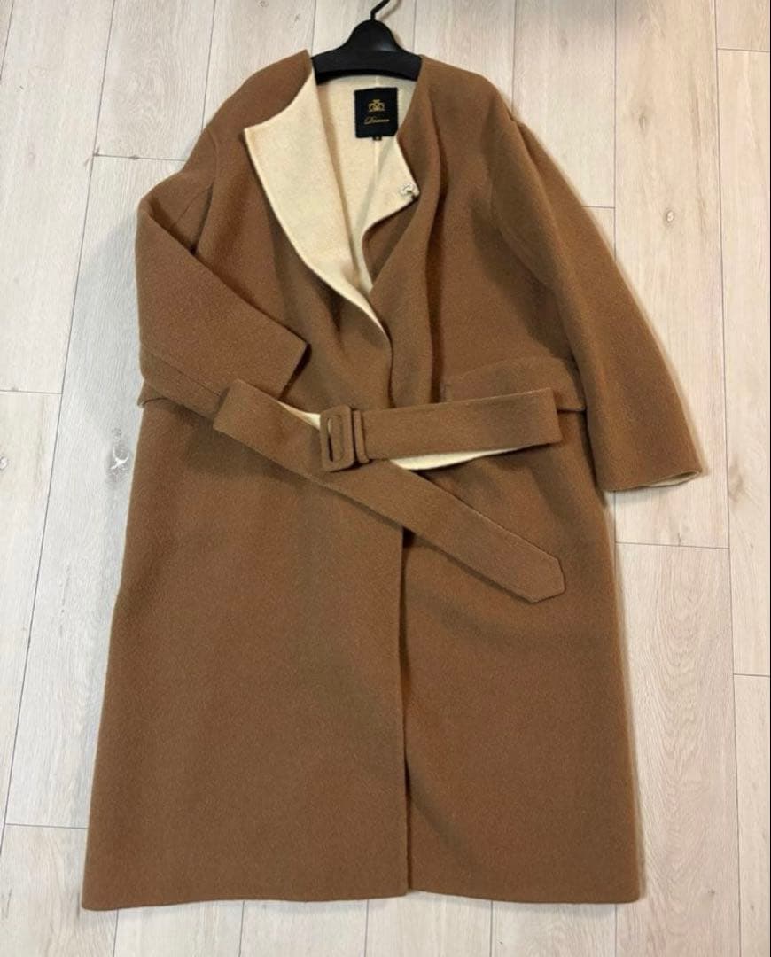 美品　ドゥロワー ダブルフェイスウールカシミアノーカラーコート