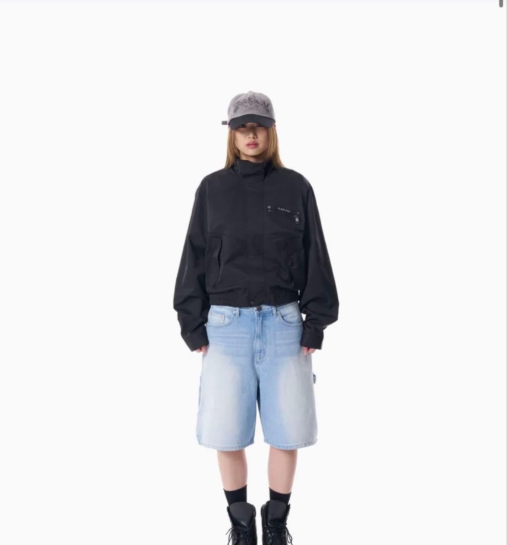 【AAKAM】High-Neck Button Jacket (Black)