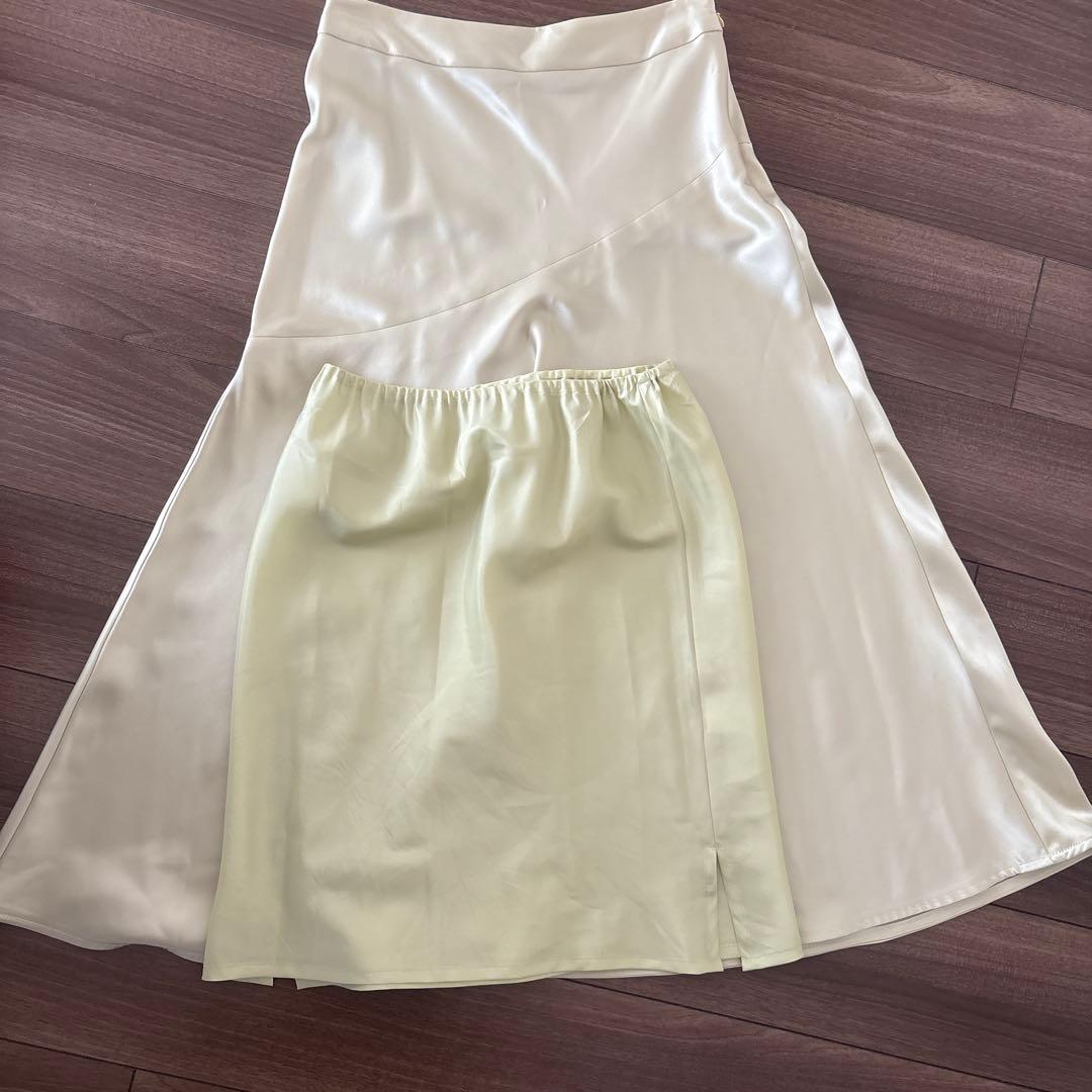 サテンバイヤススカート　フレアロングスカート美品❣️