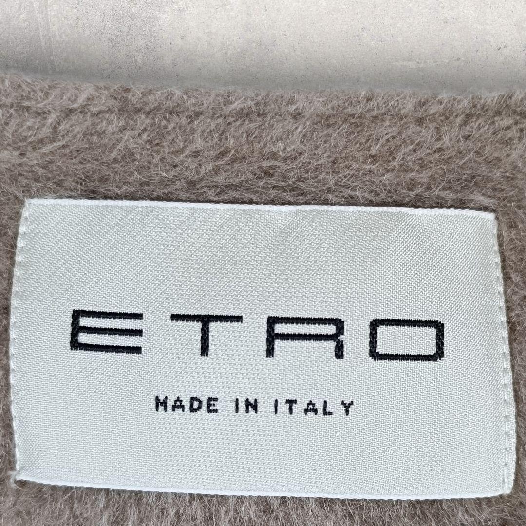 ETRO モヘヤ混 ノーカラーロングコート グレージュ 裏地カシミール 40