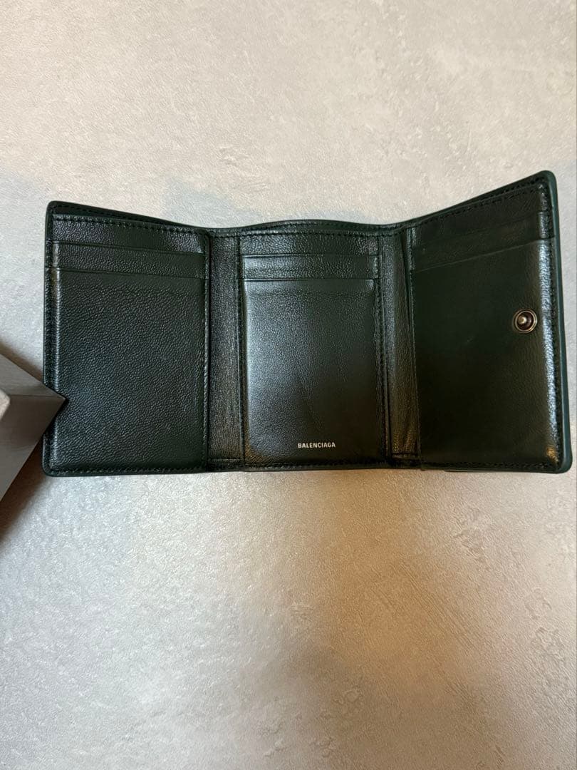 【良品】BALENCIAGA 三つ折り財布 ダークグリーン