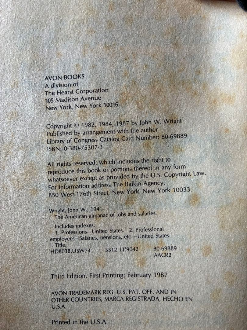 洋書 American of Jobs and Salaries 1987-1988