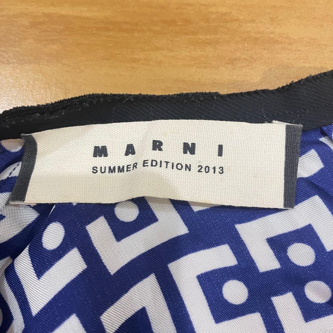 【希少】MARNI 幾何学模様 七分袖 ワンピース　ブルー　ホワイト