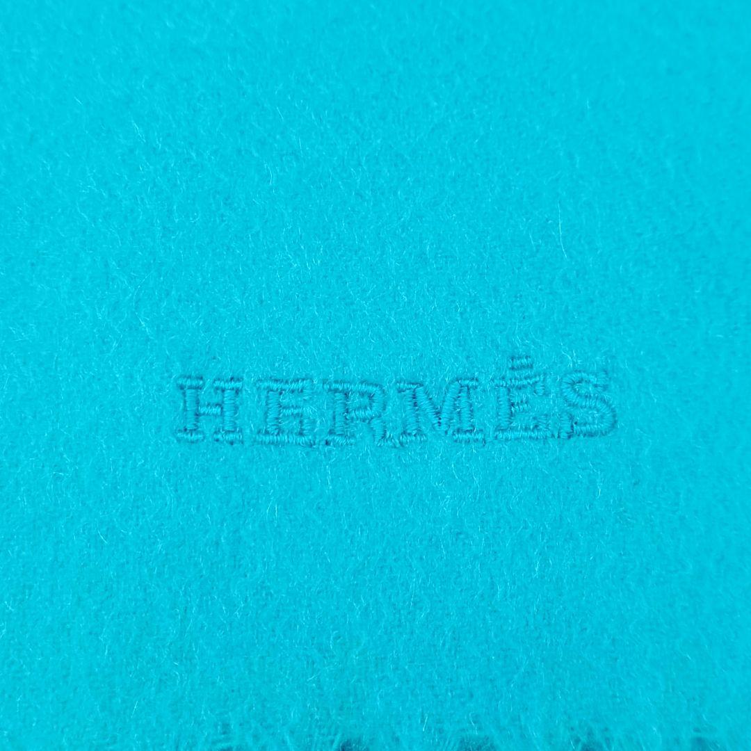 HERMES　カシミヤマフラー　カシミヤ100%　男女兼用　エメラルドグリーン