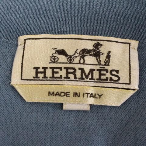 ◇HERMES メンズ 薄手 半袖ニット スモークブルー×ネイビー×白