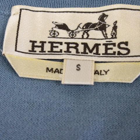 ◇HERMES メンズ 薄手 半袖ニット スモークブルー×ネイビー×白