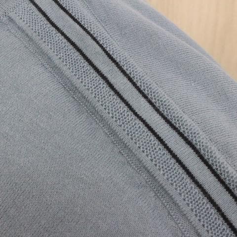 ◇HERMES メンズ 薄手 半袖ニット スモークブルー×ネイビー×白