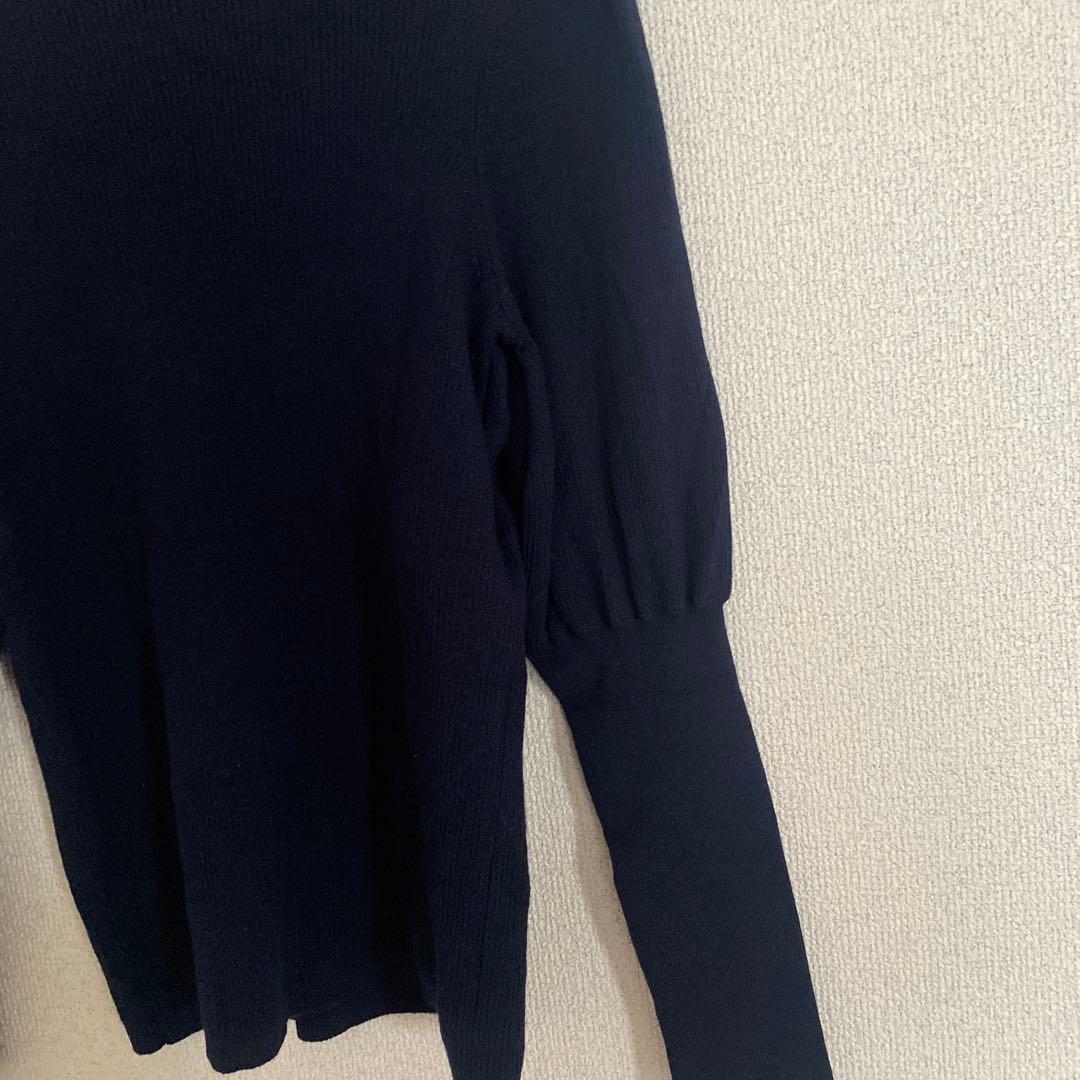 ANAYI ウールシルク ハイネック パフスリーブニット 美ライン 濃紺　38