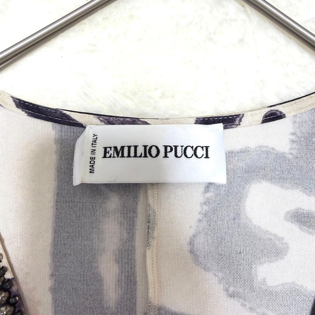【Emilio Pucci】ワンピース ビジュー付 総柄 イタリヤ製 Vネック