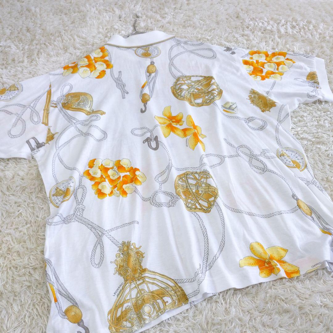 LEONARD SPORT　美品スカーフ柄ゴールドラインカラーデザインポロシャツ