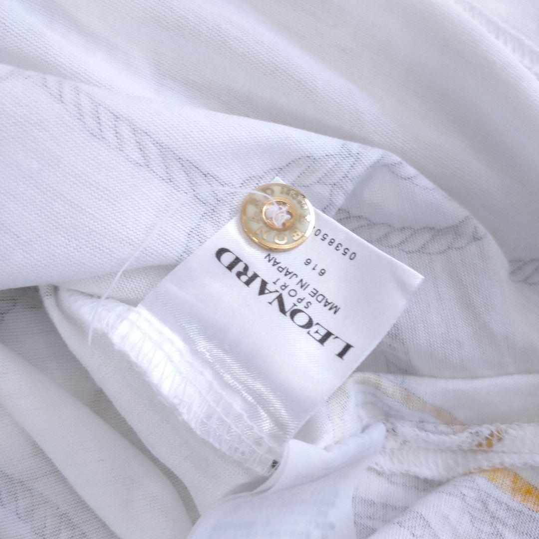 LEONARD SPORT　美品スカーフ柄ゴールドラインカラーデザインポロシャツ