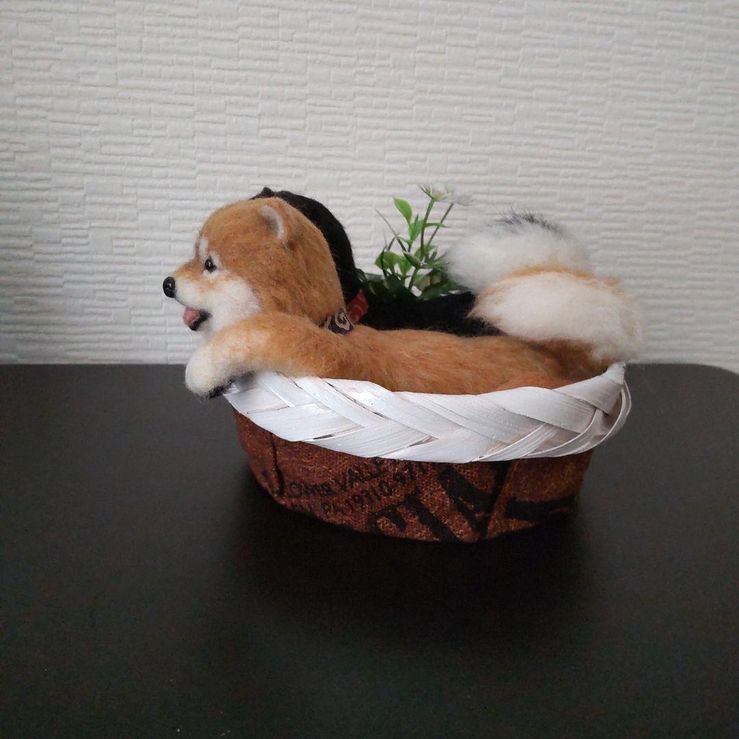 羊毛フェルト☆クラフトかご柴犬☆ハンドメイド