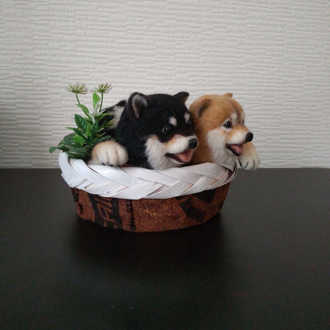 羊毛フェルト☆クラフトかご柴犬☆ハンドメイド