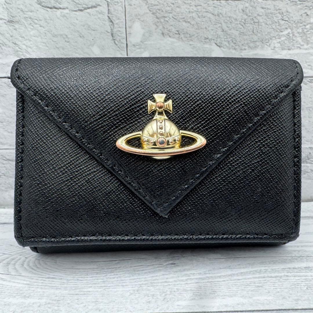 【美品】ヴィヴィアンウエストウッド 三つ折り財布 オーブ　レザー ブラック
