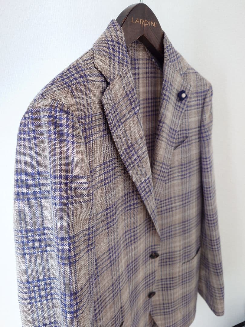 LARDINI ウールシルク チェックジャケット 44
