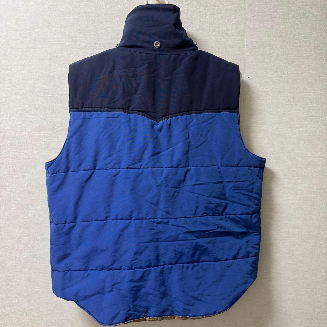 シュガーケーン ダウンベストL青×ベージュ 襟コーデュロイ 東洋エンタープライズ