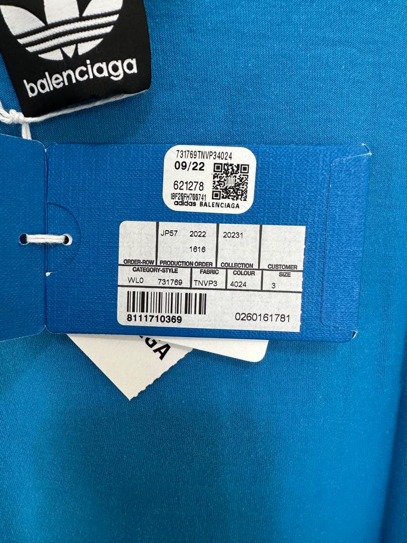 BALENCIAGA×adidas ロゴ刺繍Tシャツ ブルー サイズ3