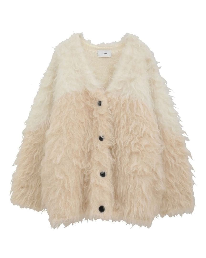 CLANE BI COLOR SHAGGY KNIT CARDIGAN 白 2