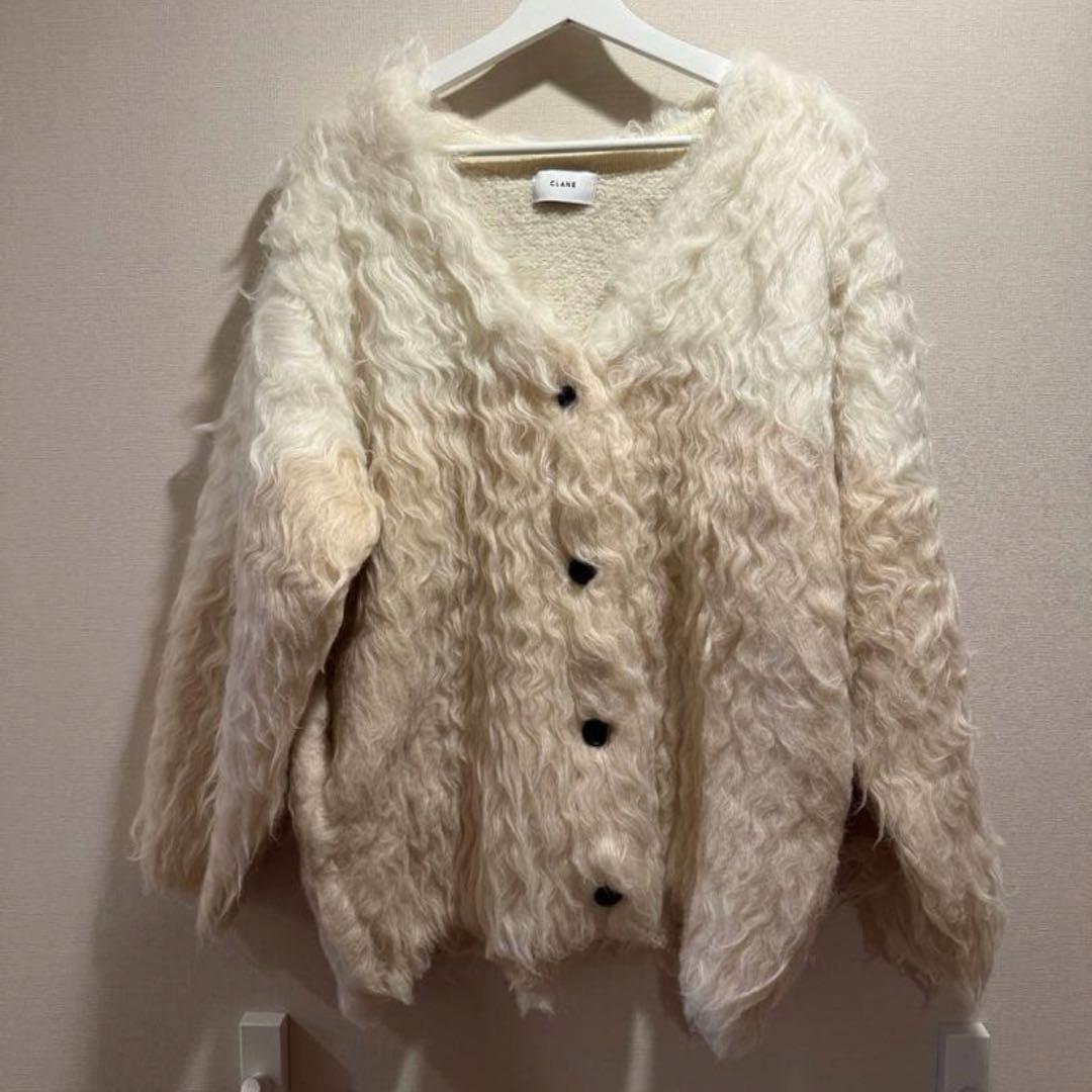 CLANE BI COLOR SHAGGY KNIT CARDIGAN 白 2