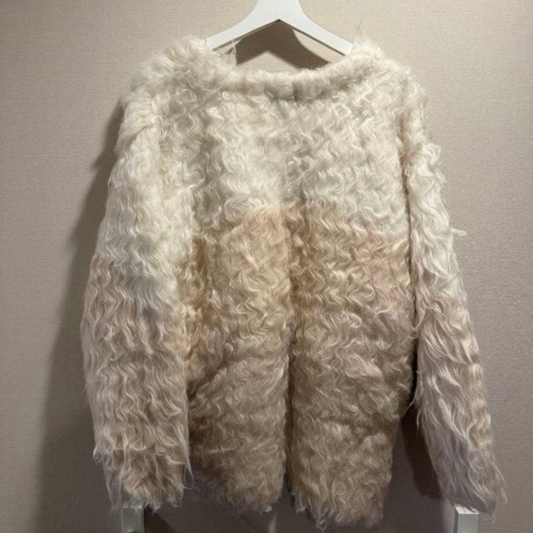 CLANE BI COLOR SHAGGY KNIT CARDIGAN 白 2