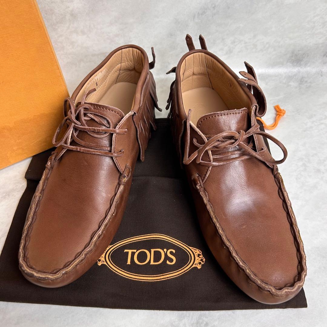 【美品】 TOD'S モカシン フリンジ ローファー オールレザー ブラウン