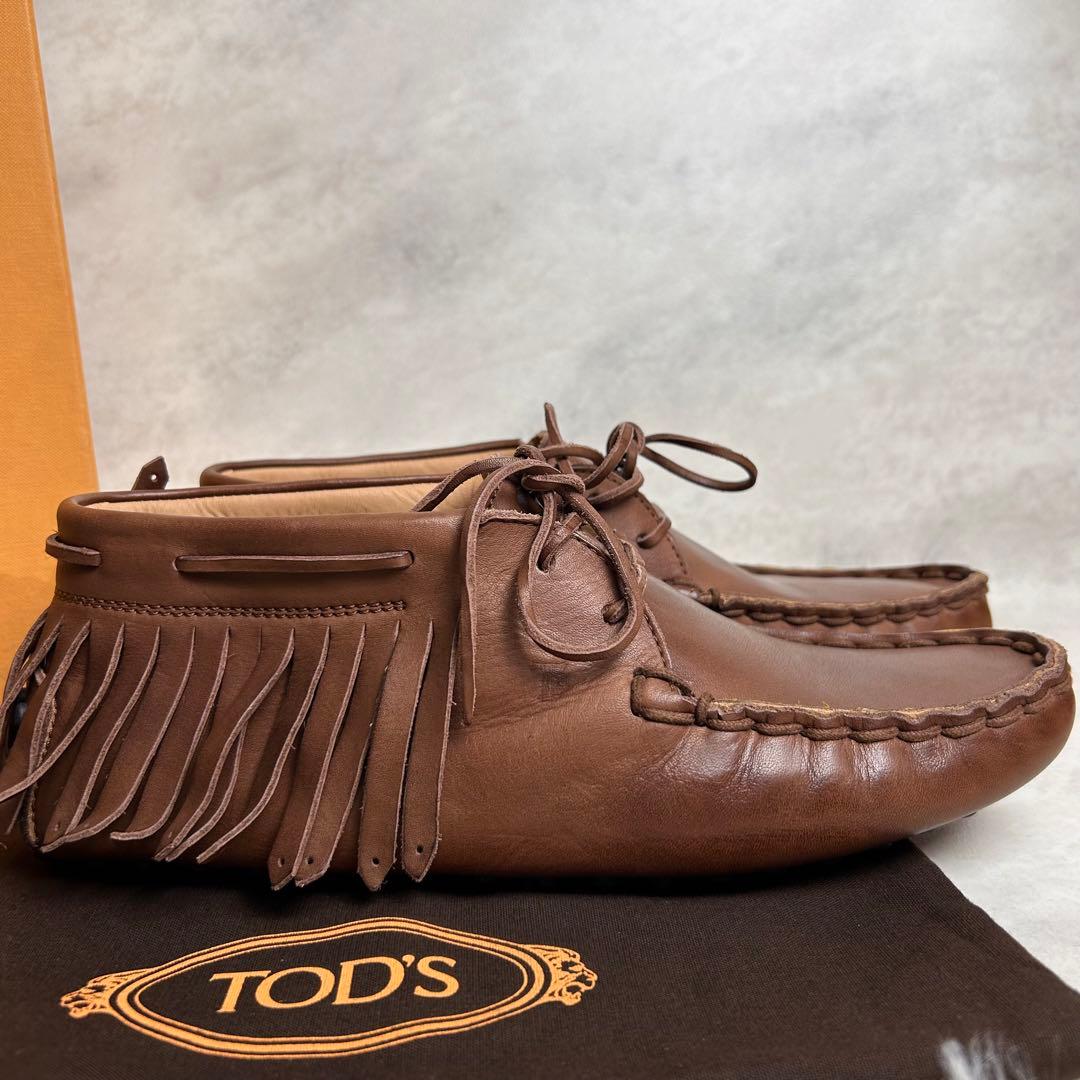【美品】 TOD'S モカシン フリンジ ローファー オールレザー ブラウン