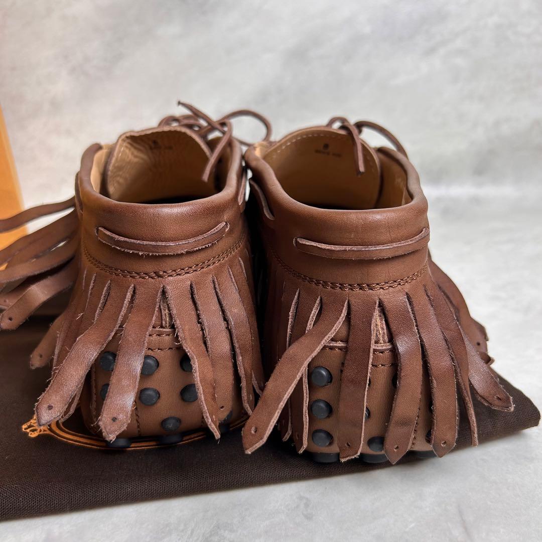 【美品】 TOD'S モカシン フリンジ ローファー オールレザー ブラウン
