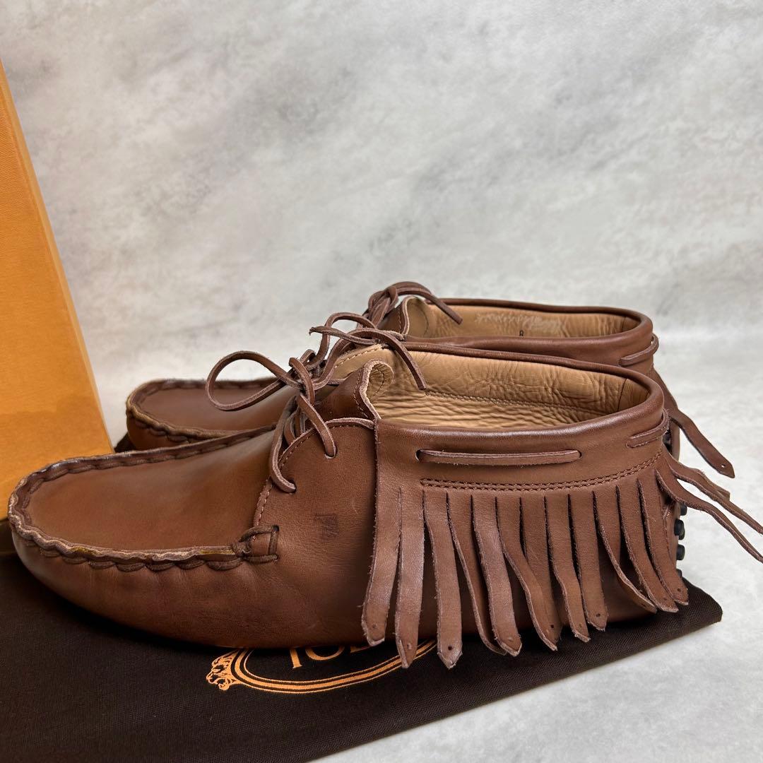 【美品】 TOD'S モカシン フリンジ ローファー オールレザー ブラウン
