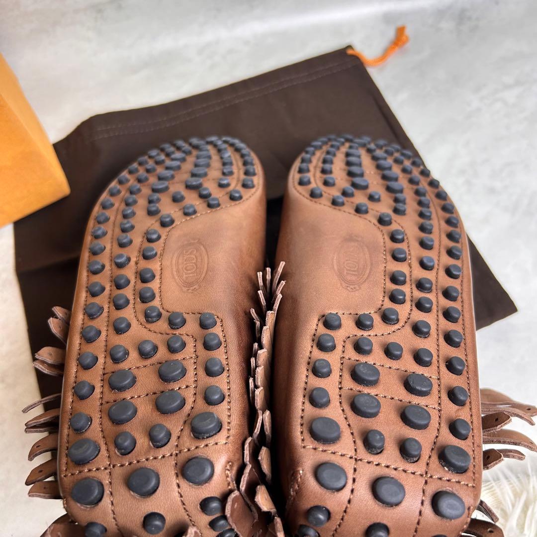 【美品】 TOD'S モカシン フリンジ ローファー オールレザー ブラウン