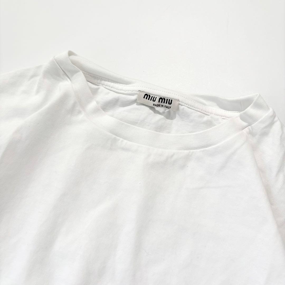 【極美品】MIU MIU Tシャツ クロップド フリル ロゴ ホワイト XS